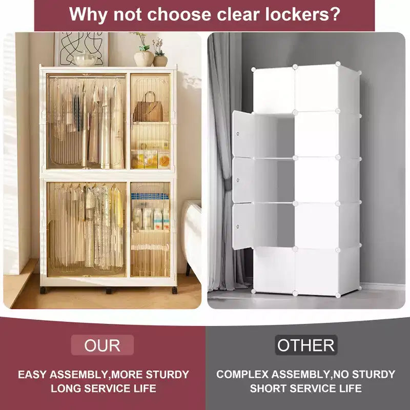 Organisateur de placard portable avec 6 portes magnétiques, 6 casiers et 2 tringles de suspension, comprend 6 cintres, armoire de rangement pour vêtements de bébé, blanc