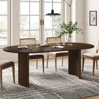 PexFix 79 Table de salle à manger ovale pour 6-8 personnes avec plateau à bords arqués et base à rayures Table de cuisine moderne de style ferme pour salon et salle à manger Noyer