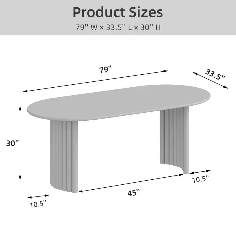 PexFix 79 Table de salle à manger ovale pour 6-8 personnes avec plateau à bords arqués et base à rayures Table de cuisine moderne de style ferme pour salon et salle à manger Noyer