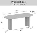 PexFix 79 Table de salle à manger ovale pour 6-8 personnes avec plateau à bords arqués et base à rayures Table de cuisine moderne de style ferme pour salon et salle à manger Noyer