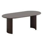 PexFix 79 Table de salle à manger ovale pour 6-8 personnes avec plateau à bords arqués et base à rayures Table de cuisine moderne de style ferme pour salon et salle à manger Noyer