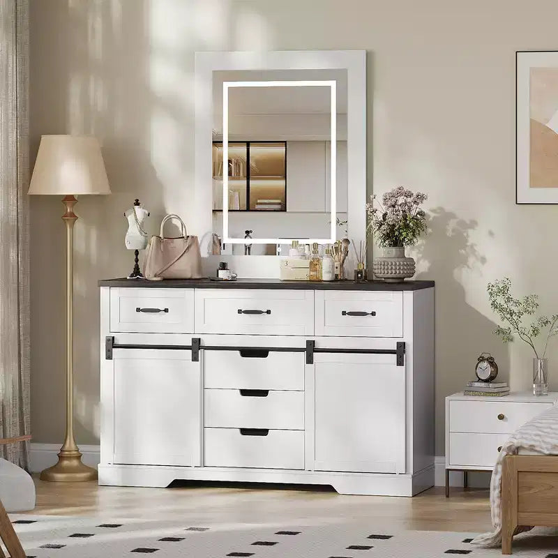 Coiffeuse de chambre avec miroir, coiffeuse avec miroir de maquillage lumineux, coiffeuse de style rustique moderne, convient pour chambre/salon