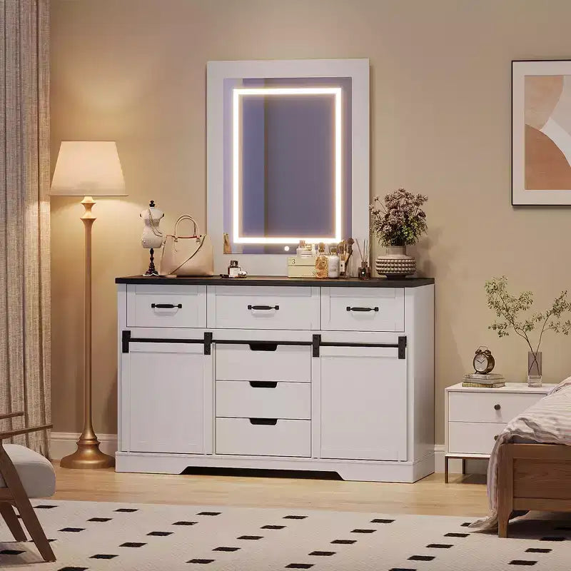 Coiffeuse de chambre avec miroir, coiffeuse avec miroir de maquillage lumineux, coiffeuse de style rustique moderne, convient pour chambre/salon