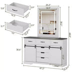 Coiffeuse de chambre avec miroir, coiffeuse avec miroir de maquillage lumineux, coiffeuse de style rustique moderne, convient pour chambre/salon