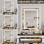 Coiffeuse de chambre avec miroir, coiffeuse avec miroir de maquillage lumineux, coiffeuse de style rustique moderne, convient pour chambre/salon