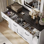 Coiffeuse de chambre avec miroir, coiffeuse avec miroir de maquillage lumineux, coiffeuse de style rustique moderne, convient pour chambre/salon
