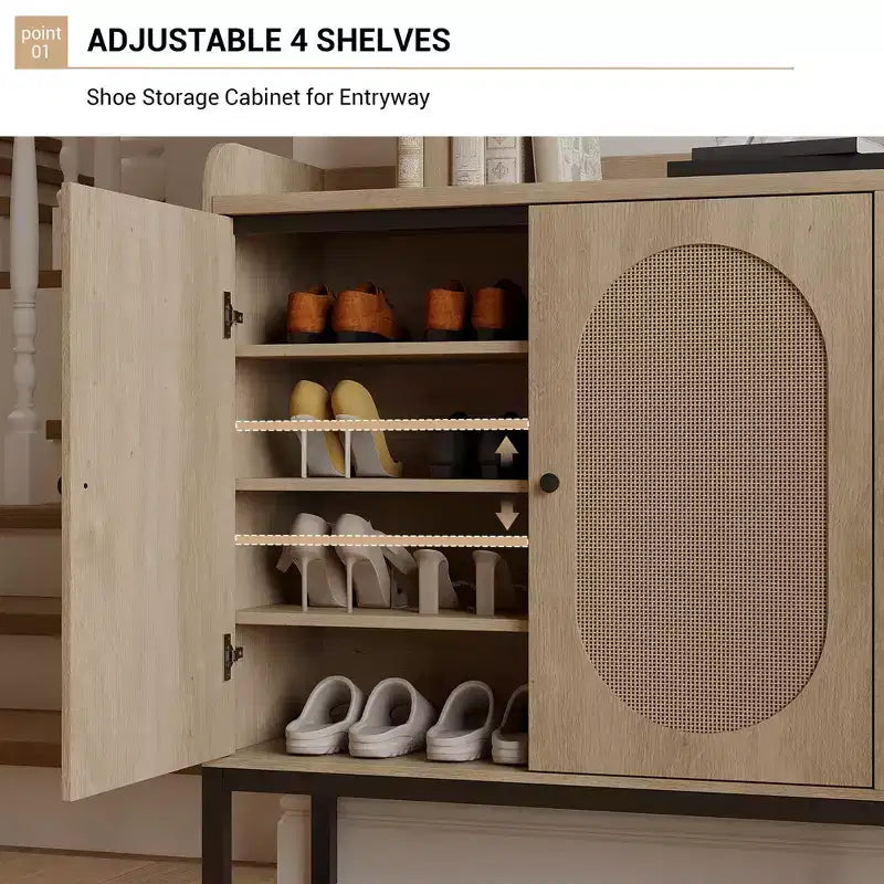 Meuble à chaussures 8 niveaux 3 portes, Organiseur de rangement de chaussures autoportant avec étagères réglables, Salon, Placard,