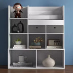Bibliothèque pour enfants avec tiroirs, meuble de rangement au sol, bibliothèque moderne avec compartiments