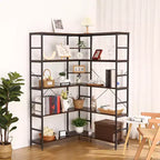 Étagère à 5 niveaux, Bibliothèque ouverte en forme de L avec panneaux incurvés, Salon, Bureau