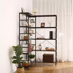 Étagère à 5 niveaux, Bibliothèque ouverte en forme de L avec panneaux incurvés, Salon, Bureau