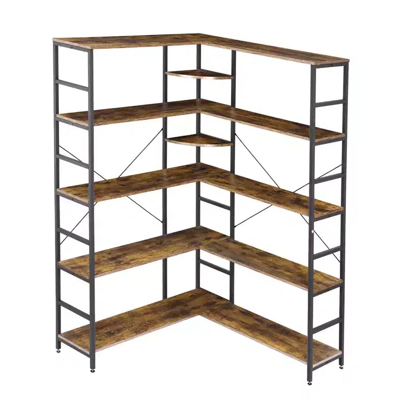 Étagère à 5 niveaux, Bibliothèque ouverte en forme de L avec panneaux incurvés, Salon, Bureau
