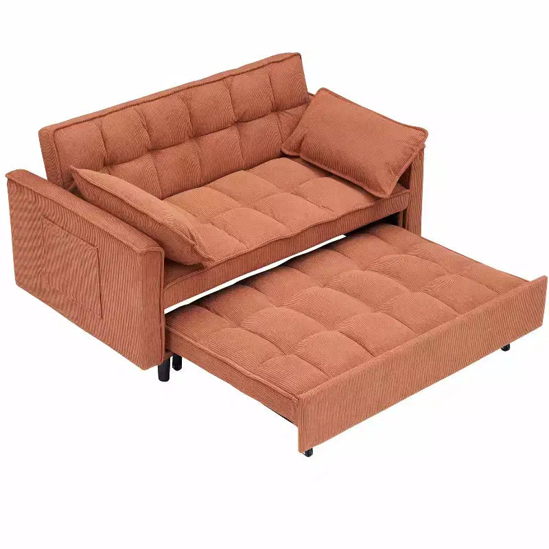 MAYEERTY Canapé 2 places en velours côtelé avec support en bois pour salon et chambre orange
