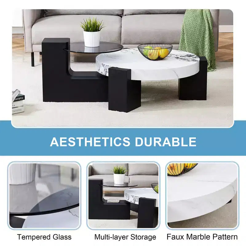 Table basse détachable à 2 niveaux, table d'appoint peu encombrante pour salon/chambre