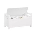 White Storage Bench with Cushion, Entryway Chest, Toy Box & Shoe Organizer with Safety Hinges