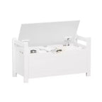 White Storage Bench with Cushion, Entryway Chest, Toy Box & Shoe Organizer with Safety Hinges