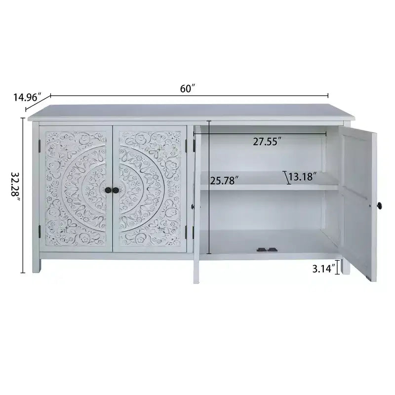Buffet de rangement GDFStudio Hugo en bois de sapin de 60,00 po avec 4 portes