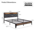 Lit plateforme en métal King Size avec tête et pied de lit, 11" de rangement sous le lit, assemblage facile, aucun sommier tapissier requis, silencieux, gris