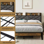 Lit plateforme en métal King Size avec tête et pied de lit, 11" de rangement sous le lit, assemblage facile, aucun sommier tapissier requis, silencieux, gris