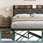 Lit plateforme en métal King Size avec tête et pied de lit, 11" de rangement sous le lit, assemblage facile, aucun sommier tapissier requis, silencieux, gris