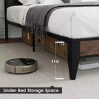 Lit plateforme en métal King Size avec tête et pied de lit, 11" de rangement sous le lit, assemblage facile, aucun sommier tapissier requis, silencieux, gris