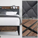 Lit plateforme en métal King Size avec tête et pied de lit, 11" de rangement sous le lit, assemblage facile, aucun sommier tapissier requis, silencieux, gris