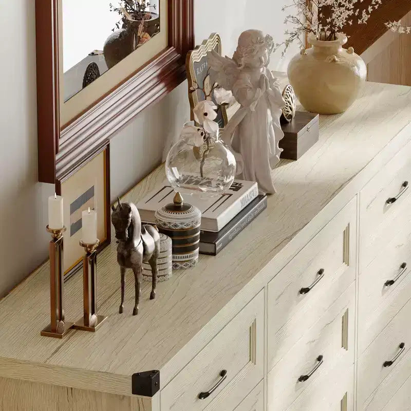 Commode Coiffeuse Industrielle Vintage Famapy, Commode à 12 Tiroirs avec Accents d'Angle Métalliques et Plateau Spacieux, Rangement Multi-Espaces pour Chambre, Salon, Entrée