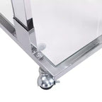 Table d'appoint moderne en verre Okak avec pieds en acrylique, table en forme de C avec base en métal chromé, tables de service pour salon, chambre, balcon
