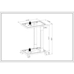 Table d'appoint moderne en verre Okak avec pieds en acrylique, table en forme de C avec base en métal chromé, tables de service pour salon, chambre, balcon