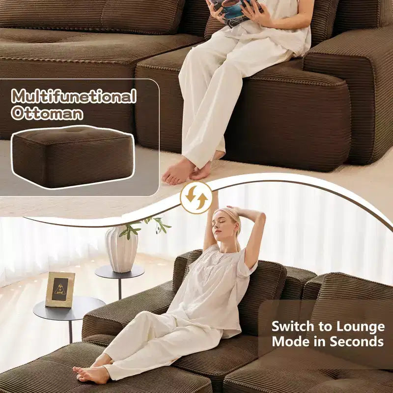 Canapé modulable moderne touffeté Okak avec oreillers, canapé profond pour salon, appartement, chambre d'amis