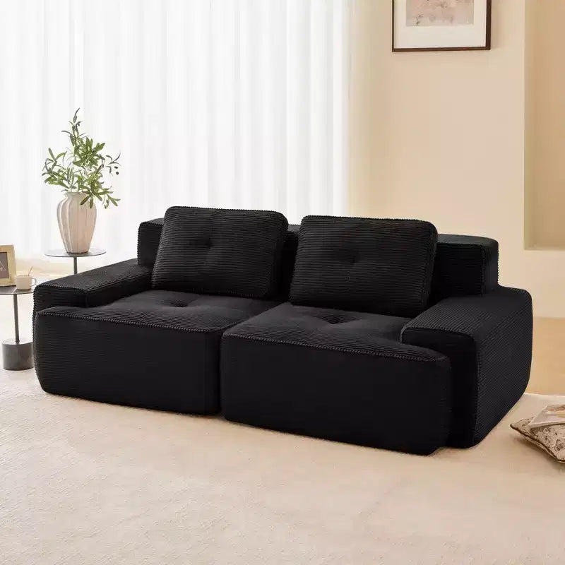 Canapé modulable moderne touffeté Okak avec oreillers, canapé profond pour salon, appartement, chambre d'amis