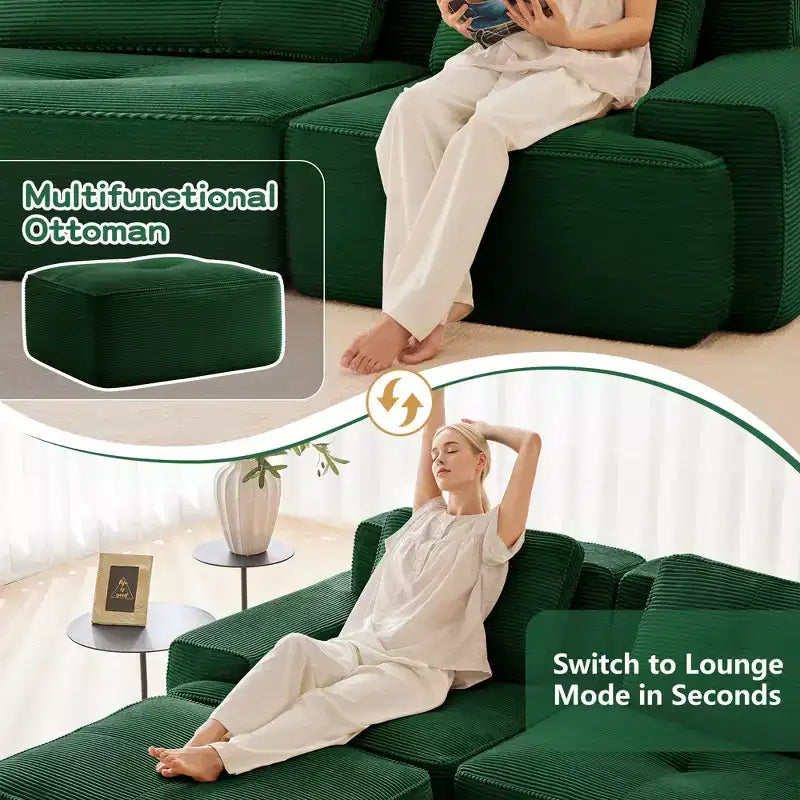 Canapé modulable moderne touffeté Okak avec oreillers, canapé profond pour salon, appartement, chambre d'amis