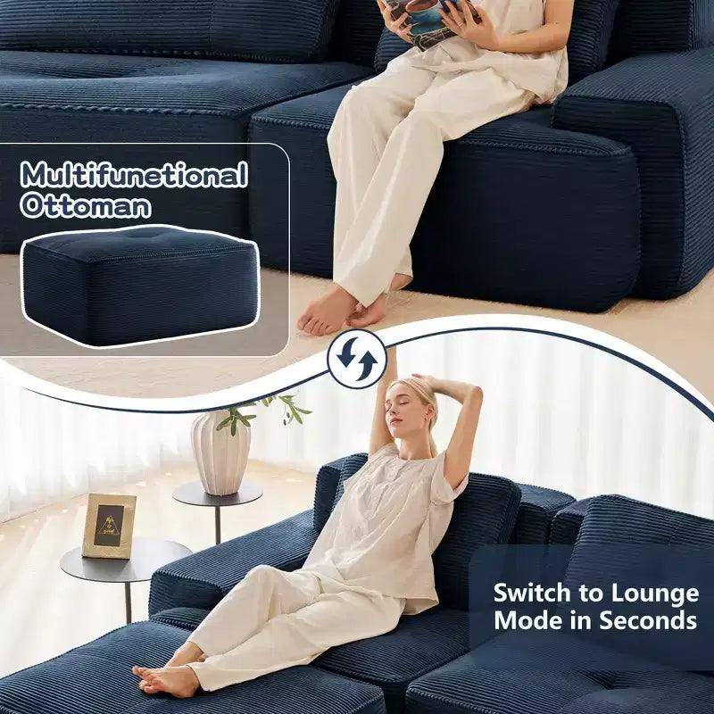 Canapé modulable moderne touffeté Okak avec oreillers, canapé profond pour salon, appartement, chambre d'amis