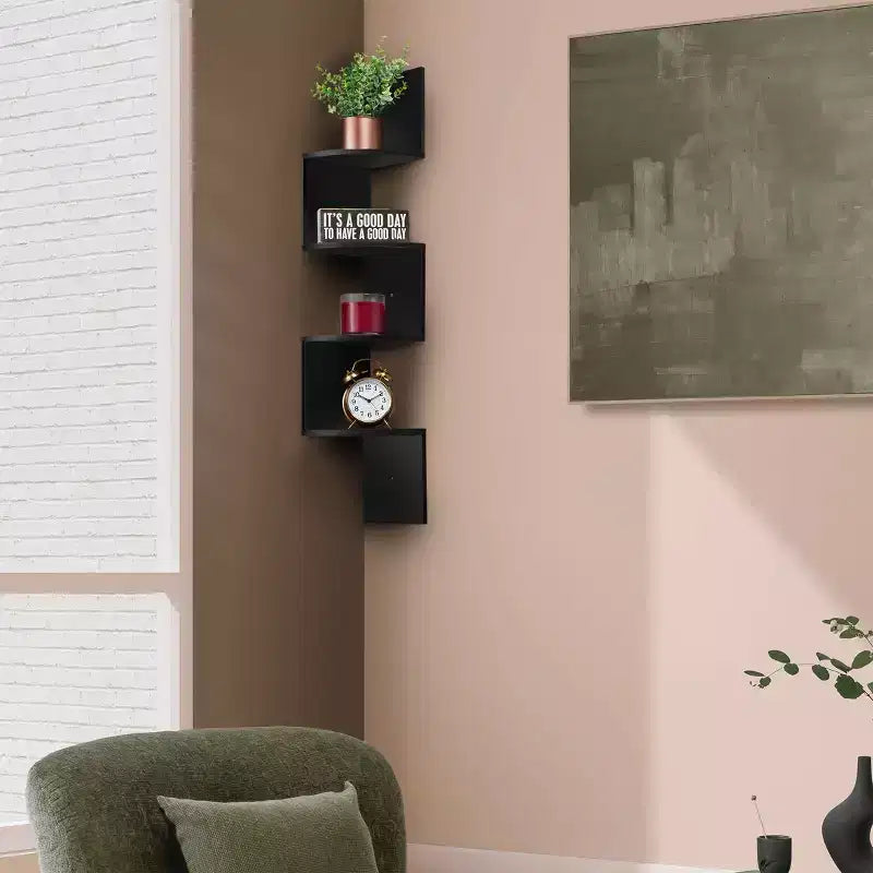 Sorbus Étagère murale d'angle flottante zig-zag à 5 niveaux (101,6 cm de haut) pour salon, chambre, bureau et plus – Solution de rangement peu encombrante