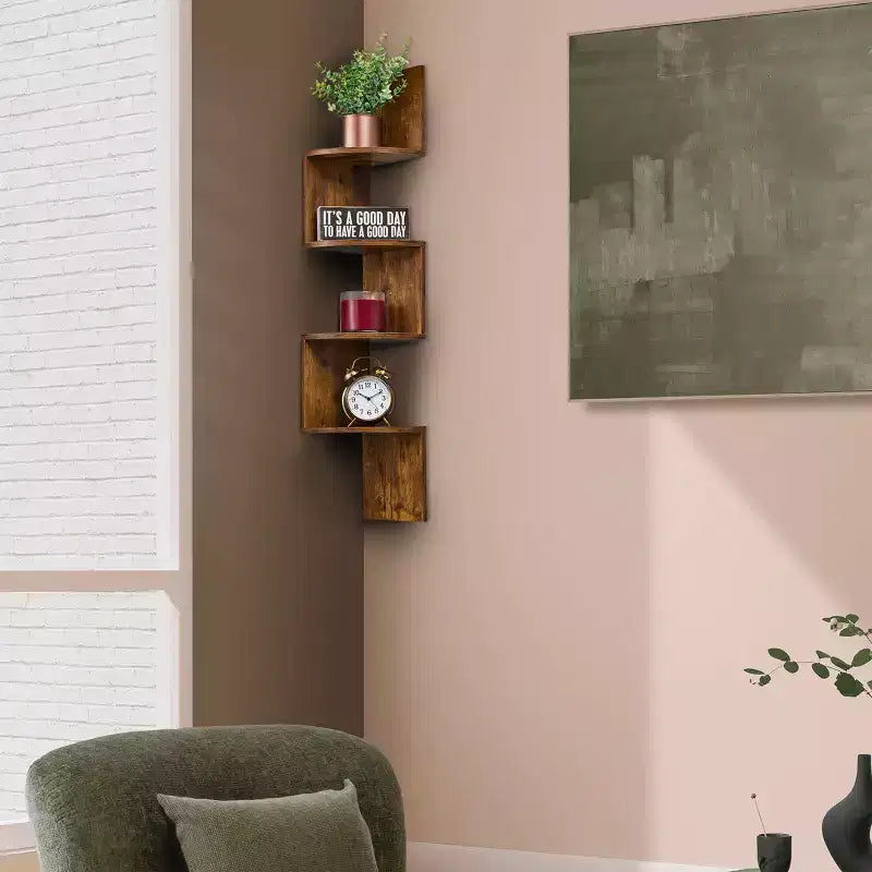Sorbus Étagère murale d'angle flottante zig-zag à 5 niveaux (101,6 cm de haut) pour salon, chambre, bureau et plus – Solution de rangement peu encombrante