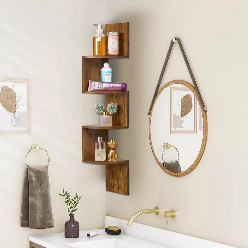 Sorbus Étagère murale d'angle flottante zig-zag à 5 niveaux (101,6 cm de haut) pour salon, chambre, bureau et plus – Solution de rangement peu encombrante