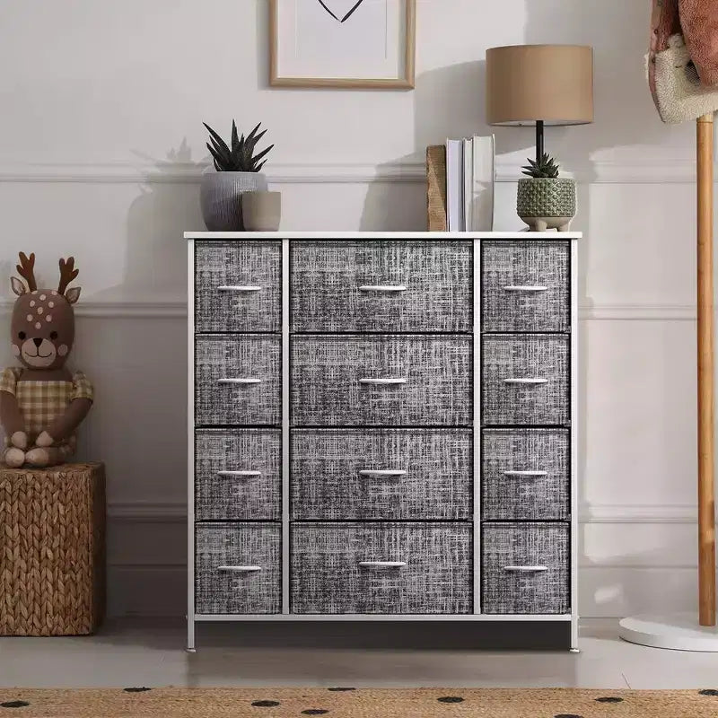 Commode Sorbus à 12 tiroirs – Unité de rangement avec cadre en acier, plateau et poignée en bois – Grande commode pour chambre, chambre d'enfant, etc.