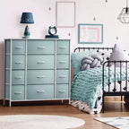 Commode Sorbus à 12 tiroirs – Unité de rangement avec cadre en acier, plateau et poignée en bois – Grande commode pour chambre, chambre d'enfant, etc.