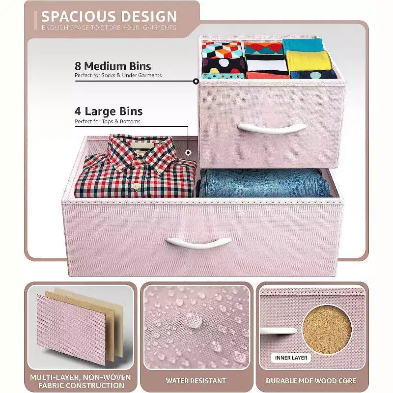Commode Sorbus à 12 tiroirs – Unité de rangement avec cadre en acier, plateau et poignée en bois – Grande commode pour chambre, chambre d'enfant, etc.