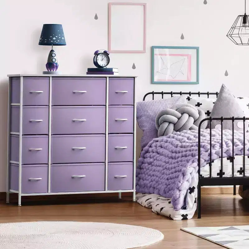 Commode Sorbus à 12 tiroirs – Unité de rangement avec cadre en acier, plateau et poignée en bois – Grande commode pour chambre, chambre d'enfant, etc.