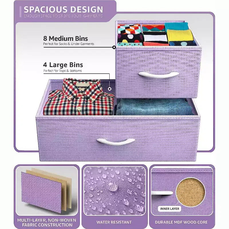 Commode Sorbus à 12 tiroirs – Unité de rangement avec cadre en acier, plateau et poignée en bois – Grande commode pour chambre, chambre d'enfant, etc.