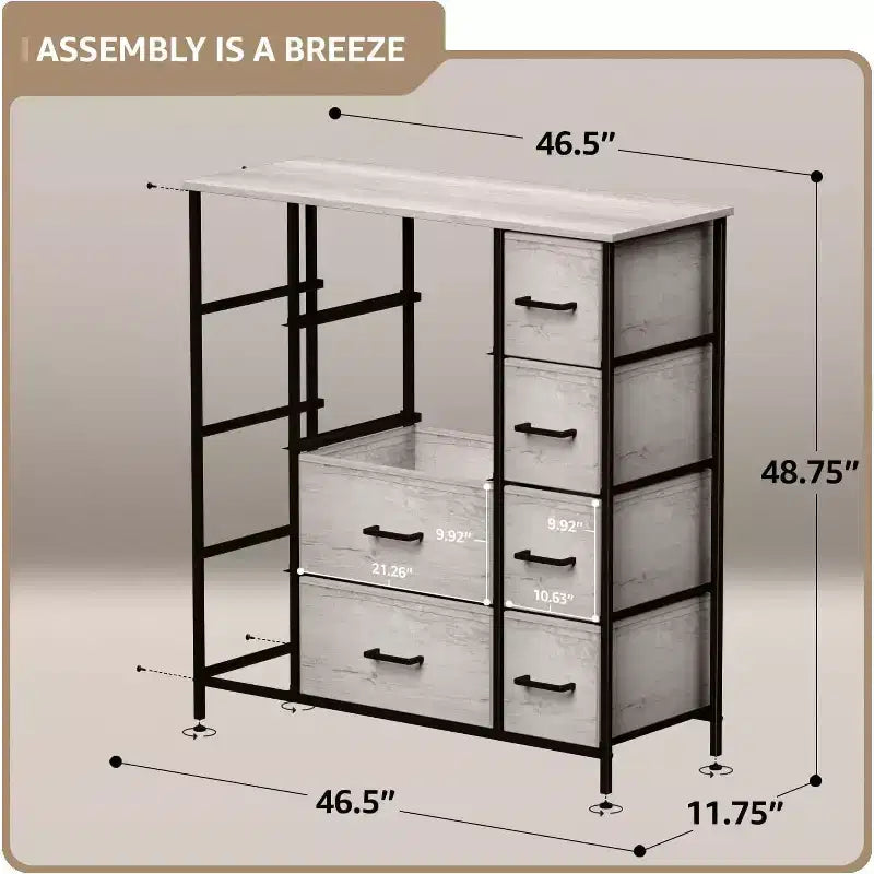 Commode Sorbus à 12 tiroirs – Unité de rangement avec cadre en acier, plateau et poignée en bois – Grande commode pour chambre, chambre d'enfant, etc.