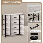 Commode Sorbus à 12 tiroirs – Unité de rangement avec cadre en acier, plateau et poignée en bois – Grande commode pour chambre, chambre d'enfant, etc.