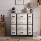 Commode Sorbus à 12 tiroirs – Unité de rangement avec cadre en acier, plateau et poignée en bois – Grande commode pour chambre, chambre d'enfant, etc.