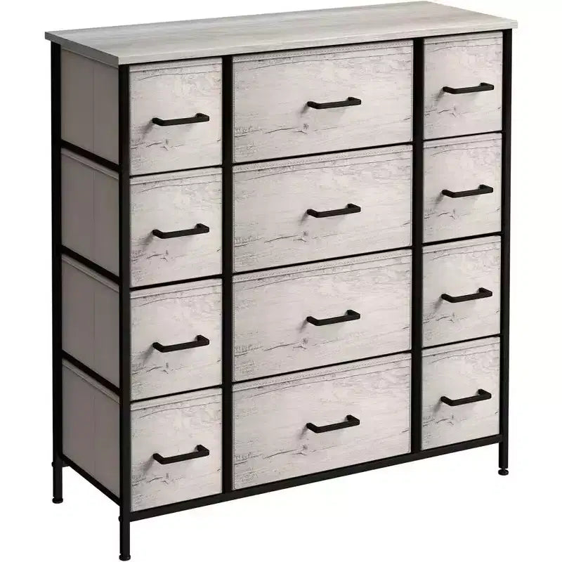 Commode Sorbus à 12 tiroirs – Unité de rangement avec cadre en acier, plateau et poignée en bois – Grande commode pour chambre, chambre d'enfant, etc.