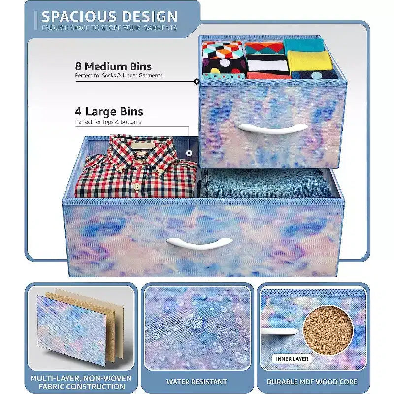 Commode Sorbus à 12 tiroirs – Unité de rangement avec cadre en acier, plateau et poignée en bois – Grande commode pour chambre, chambre d'enfant, etc.