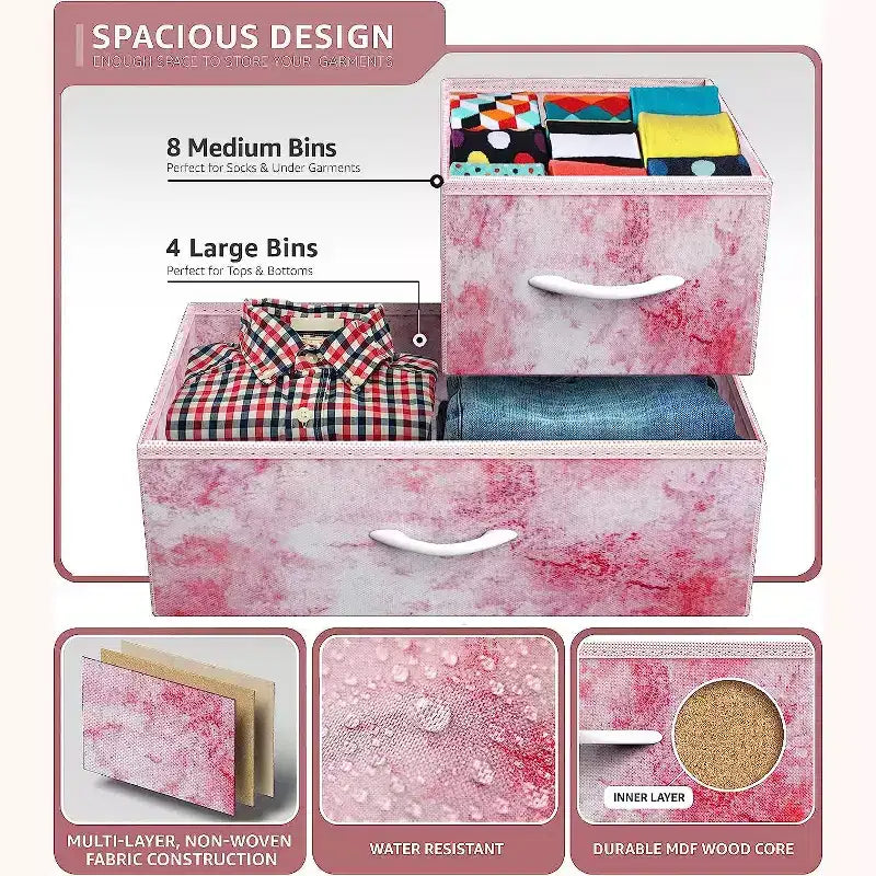 Commode Sorbus à 12 tiroirs – Unité de rangement avec cadre en acier, plateau et poignée en bois – Grande commode pour chambre, chambre d'enfant, etc.