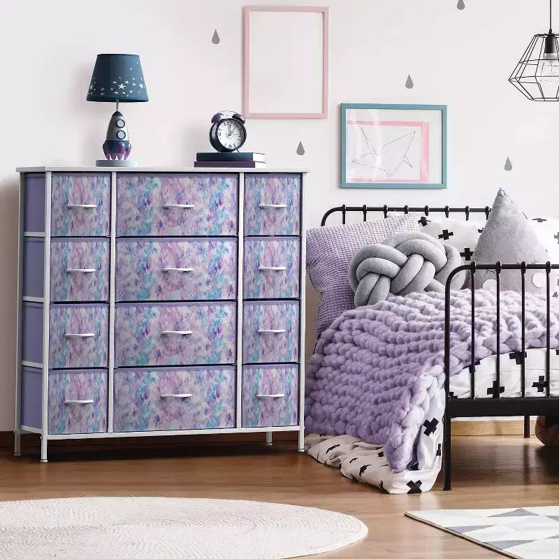 Commode Sorbus à 12 tiroirs – Unité de rangement avec cadre en acier, plateau et poignée en bois – Grande commode pour chambre, chambre d'enfant, etc.