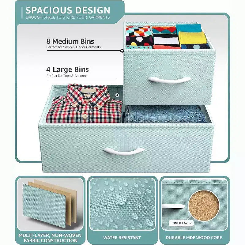 Commode Sorbus à 12 tiroirs – Unité de rangement avec cadre en acier, plateau et poignée en bois – Grande commode pour chambre, chambre d'enfant, etc.