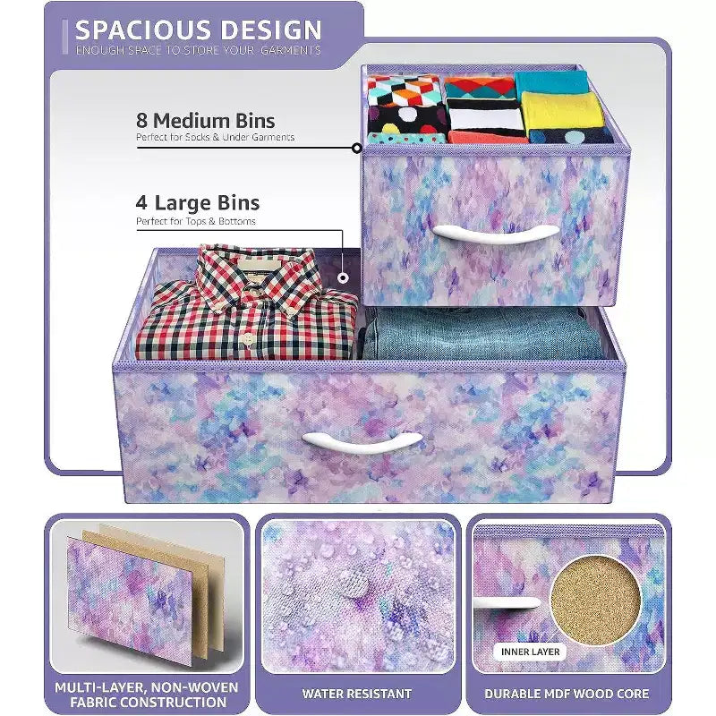 Commode Sorbus à 12 tiroirs – Unité de rangement avec cadre en acier, plateau et poignée en bois – Grande commode pour chambre, chambre d'enfant, etc.