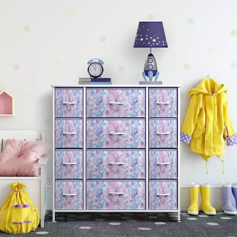Commode Sorbus à 12 tiroirs – Unité de rangement avec cadre en acier, plateau et poignée en bois – Grande commode pour chambre, chambre d'enfant, etc.